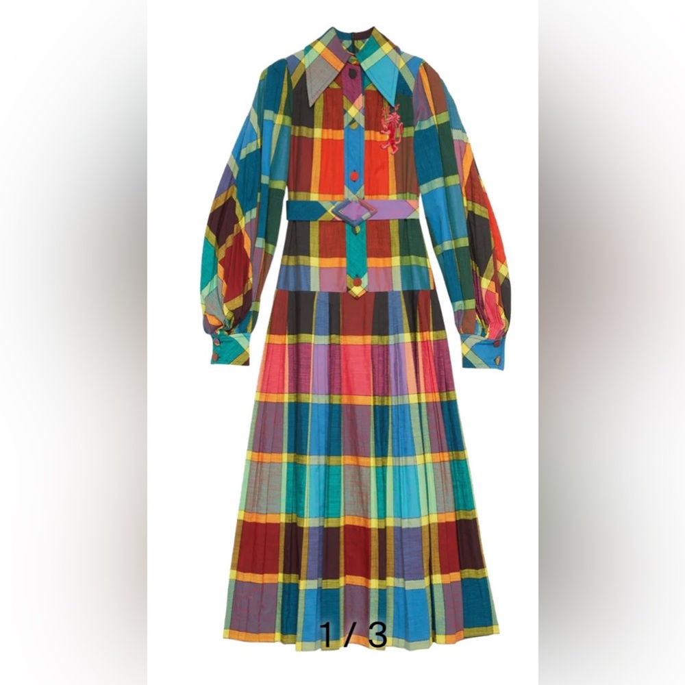 Vintage Plaid 1970’s Mod High Collar Puff Sleeve Long Dress Size Small - Picture 14 of 14